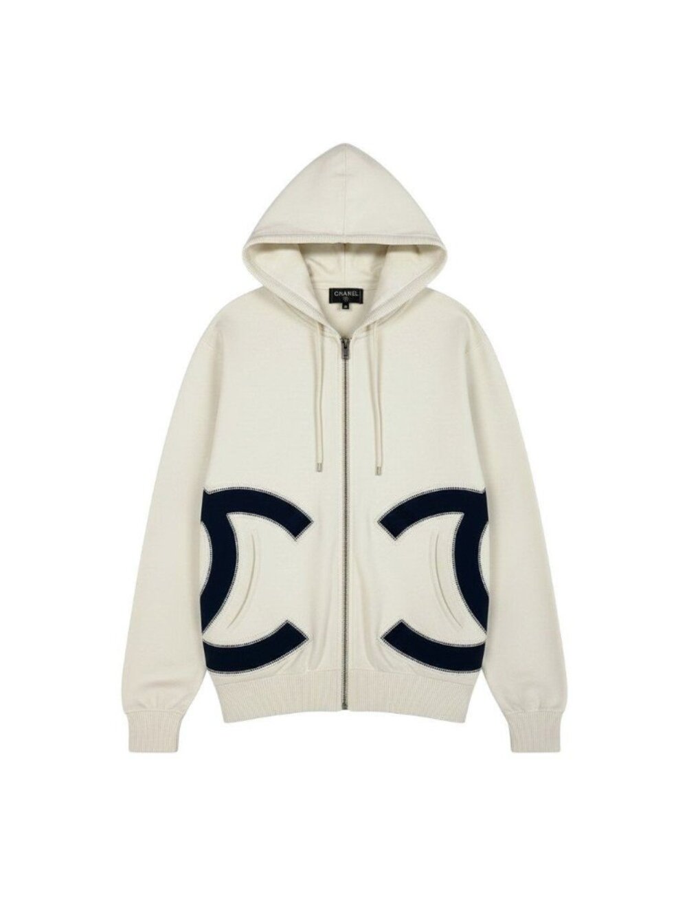 Chanel Ce1 CC Logo Double Zip Hoodie Big White